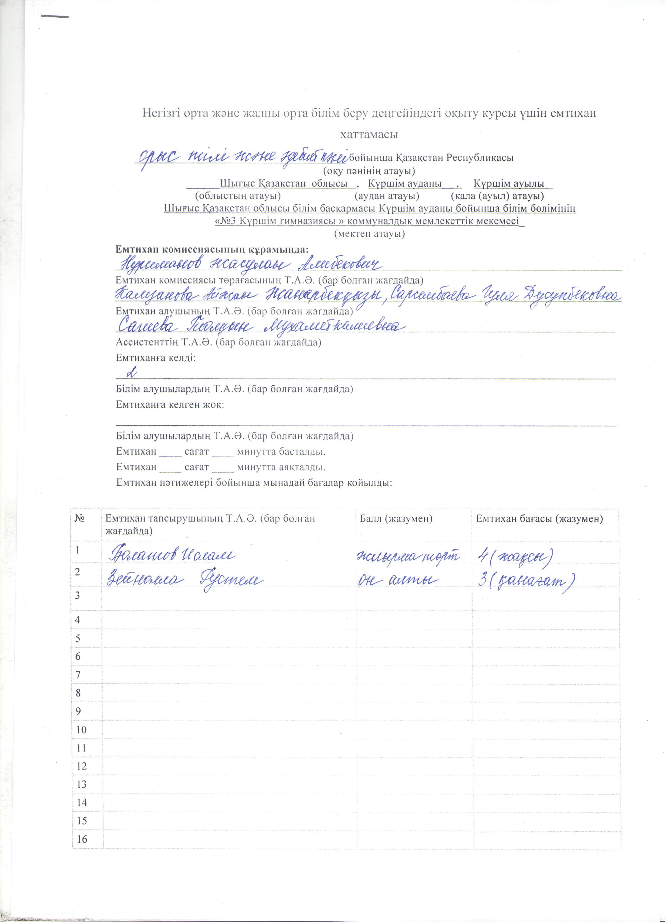 Емтихан хаттамалары 2021-2022 оқу жылы